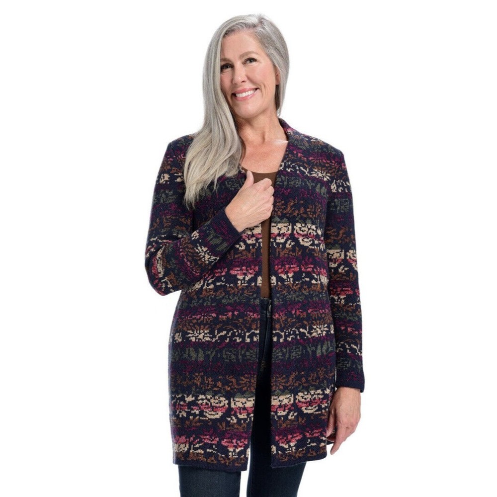 Christopher Banks Long Open Front Knit Cardigan Sweater Sz 1X Multi Color